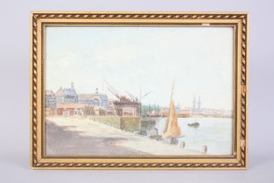 une image représentant un tableau représentant une scène de port avec un voilier