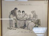 a drawing of a group of people sitting around a table