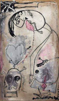 an image of a painting of a woman with a skull and a heart