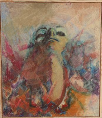 an oil painting of a bird sitting on a table