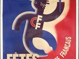french poster of a teddy bear holding a dollar sign in his right hand
