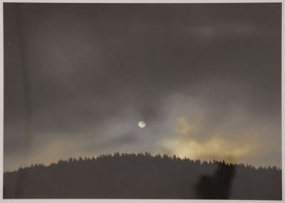 the sun is shining through the clouds over a forest