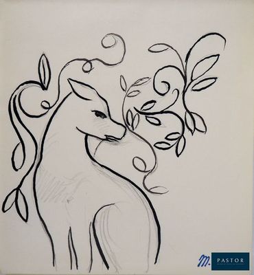 un dessin représentant un cheval avec une fleur dans la bouche