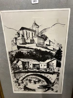 Jean HOURREGUE (1925-1983) Vue de village