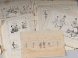 beaucoup de vieux dessins sur la table