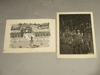 two old black and white photos of a man and woman in a garden