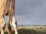 a painting of a cow grazing in a field