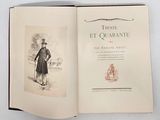 an open book with a drawing of a man in a top hat