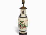 an image of a white vase with a horse and rider on it
