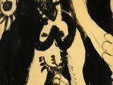 un dessin en noir et blanc représentant une femme avec un oiseau sur l'épaule