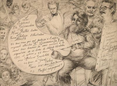 un dessin représentant un homme tenant une guitare devant un groupe de personnes