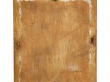 an old wooden sign with a white border on a white background