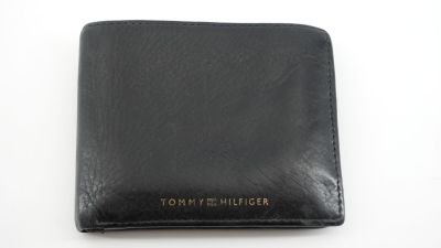 Portefeuille à deux volets en cuir noir Tommy Hilfiger