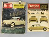 two magazine covers of a car and a car on a table