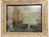an image of a painting of boats in a body of water