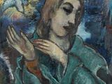 une image représentant un tableau où l'on voit une femme tenant une colombe