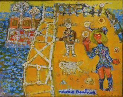un tableau représentant un homme et une femme sur une plage