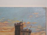 a painting of a castle in the middle of a field