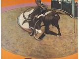 an image of a poster of a man riding a horse in front of a crowd
