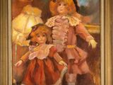 an oil painting of two little girls and a doll in a room