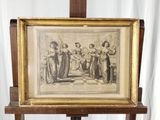 une vieille photo représentant un groupe de femmes debout devant un tableau