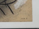 a black and white drawing of a bird on a wall