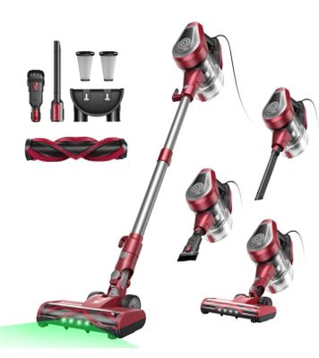 a set of four different types of vacuum cleaners on a white background