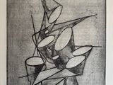 une image représentant un dessin en noir et blanc d'un vase et de tasses