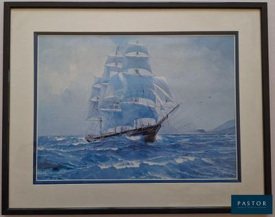 tableau représentant un voilier en pleine mer, dans un cadre