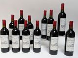 Plusieurs bouteilles de vin rouge sont alignées sur une surface blanche