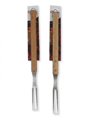 deux fourchettes à manche en bois et une paire de pinces