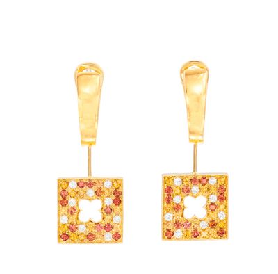 boucles d'oreilles plaquées or ornées de pierres roses et jaunes