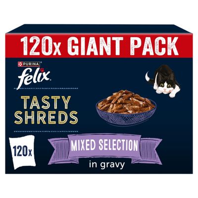 felux tasty shreds mixed selection in gravy wet cat food