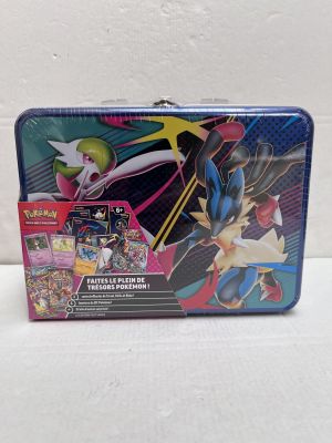 a close up of a tin box with a pokemon figure on it