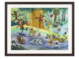 une image représentant un tableau où l'on voit un groupe de personnages de dessins animés dans une forêt