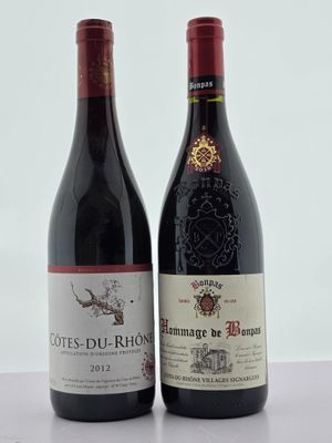 deux bouteilles de vin rouge posées l'une à côté de l'autre sur une table