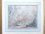 tableau encadré représentant un homme et une femme dans un décor boisé