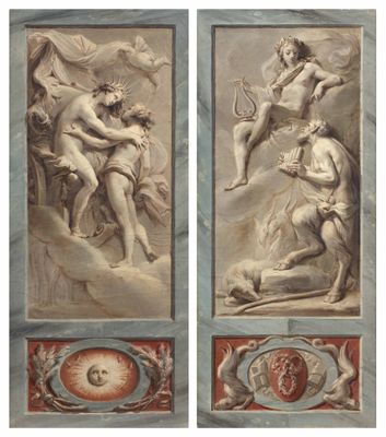 une paire de tableaux représentant des anges et des démons accrochés au mur