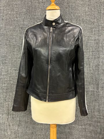 AQUA LEATHER – Veste en cuir noir surpiqure blanc. Taille : 38 à ...