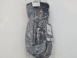 the back of a pair of gray socks in a plastic bag