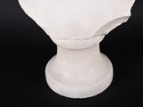a white marble bust of a man on a black background