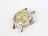 an image of a silver watch on a white surface with a white background