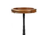une petite table en bois avec un piètement en métal et un plateau en bois
