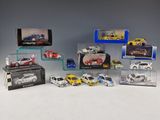 many different models of cars in a display case