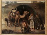 un tableau représentant un chameau sortant d'un tunnel