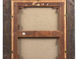 an old wooden picture frame with a picture hanging on the wall