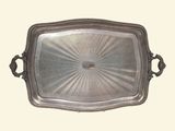 a silver tray with handles on a white background