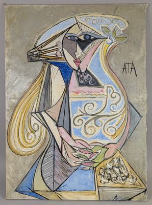 an image of a painting of a woman holding a vase