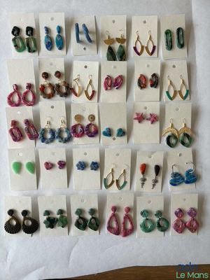 many pairs of earrings on display on the table