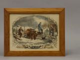 framed picture of a painting of a man leading a herd of cattle